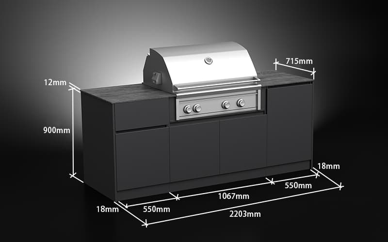 2.2 Meter 3 Unit Extruded Aluminium Mini Outdoor Kitchen