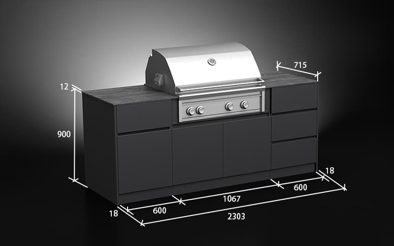 2.3 Meter Extruded Aluminium Small Outdoor Kitchen Cabinet Set