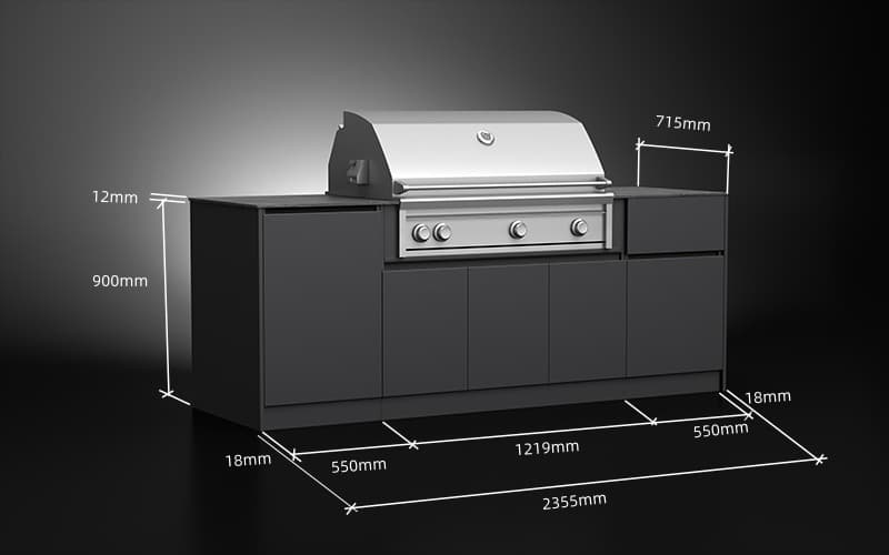 2.35 Meter Extruded Aluminium Powder Coated Modular Outdoor Kitchen