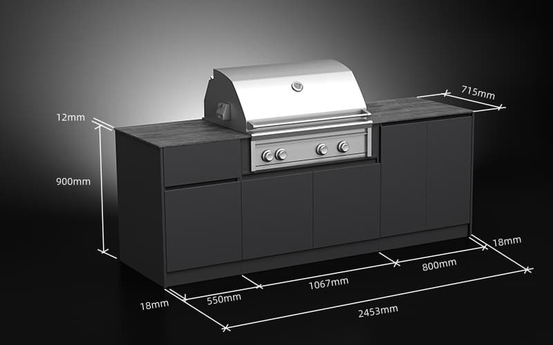 2.45 Meter Extruded Aluminium Outdoor Kitchen For Small Patio