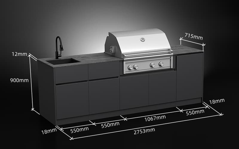 2.7 Meter Extruded Aluminium Outdoor BBQ Kitchen Cabinets With Countertop