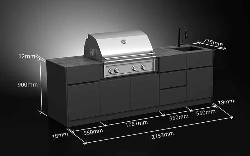 2.75 Meter Extruded Aluminium Modular Design Exterior BBQ Cabinets