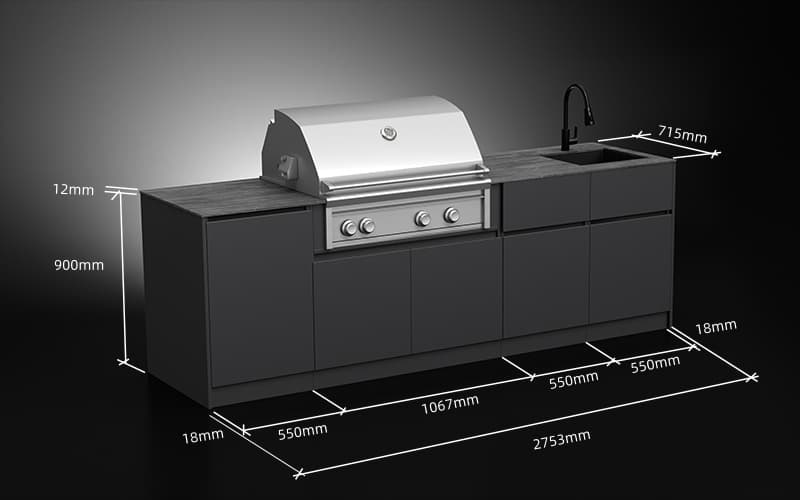 2.75 Meter Extruded Aluminium Outdoor Barbecue Kitchen
