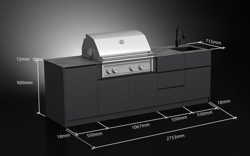2.75 Meter Extruded Aluminium Outdoor Cooking Cabinet With Countertop