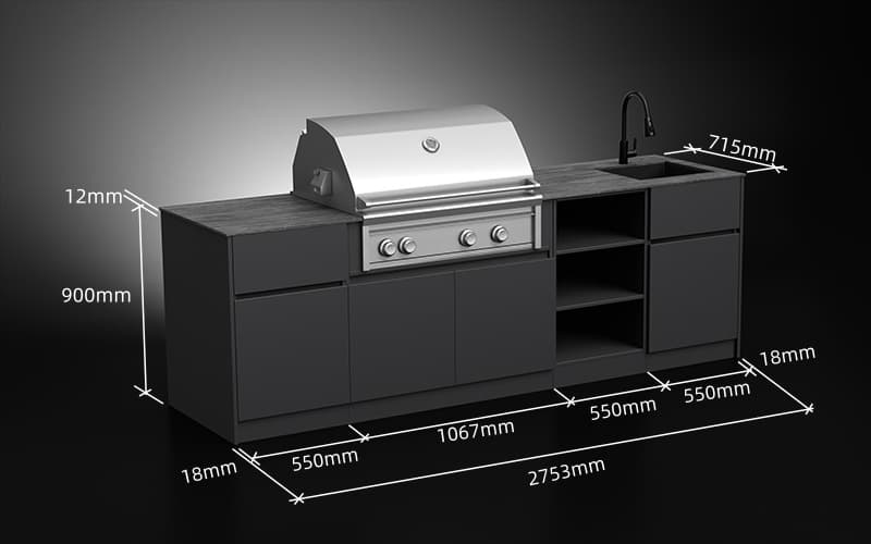 2.75 Meter Extruded Aluminium Weatherproof Outdoor Kitchen Cabinets