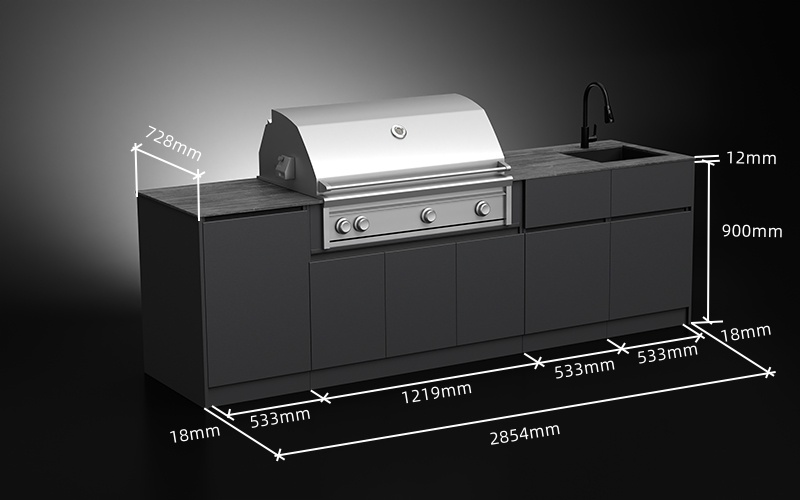 2.8 Meter Weatherproof Kitchen Cabinets With Countertop
