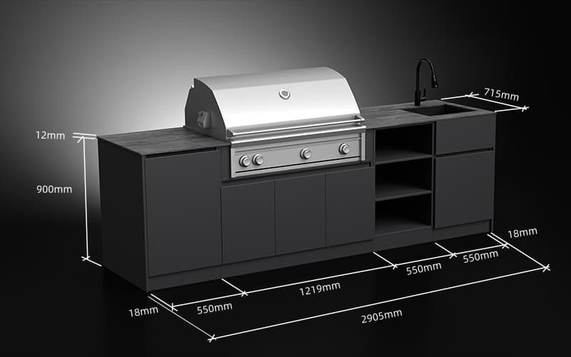 2.9 Meter Extruded Aluminium Balcony Modern Outdoor Kitchen