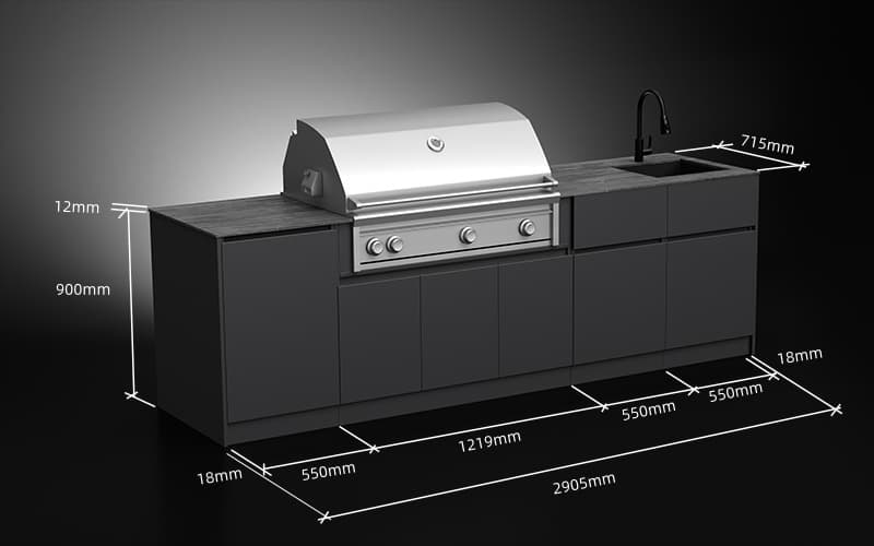 2.9 Meter Extruded Aluminium Weatherproof Kitchen Cabinets With Countertop