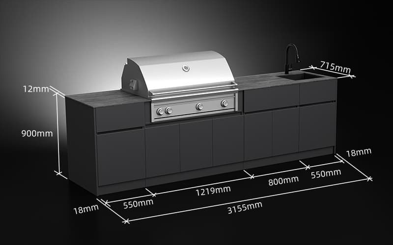 3 Meter 4 Modular Freestanding Extruded Aluminium Outdoor Kitchen Cabinets