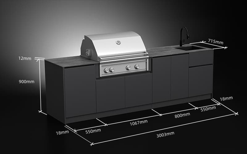 3 Meter Linear Extruded Aluminium Outdoor Kitchen For Garden