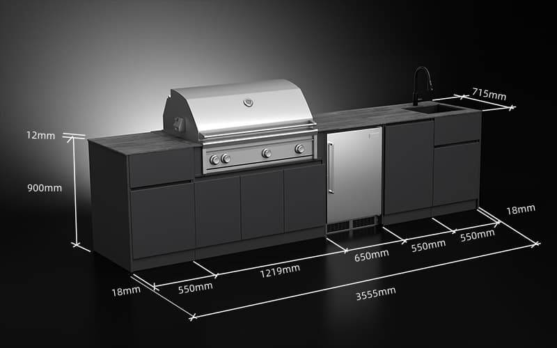 3.5 Meter 5-Module Linear Outdoor BBQ Kitchen with Fridge