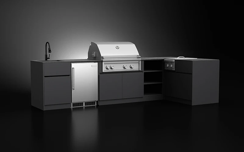 L-Shape Extruded Aluminium Outdoor Kitchen Cabinet With Sink