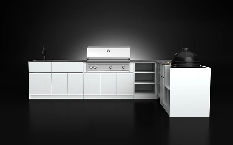 L-Shape Full Aluminium Outdoor Kitchen Cabinet With Sink