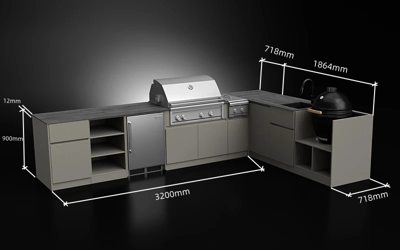 L-Shape Modern Outdoor Kitchen Cabinets Size