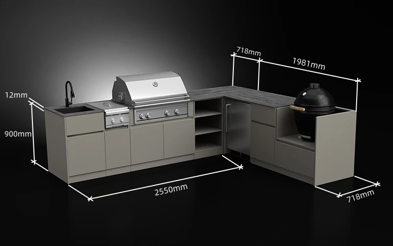 L-Shape Modular Aluminium Outdoor Kitchen Cabinet Size