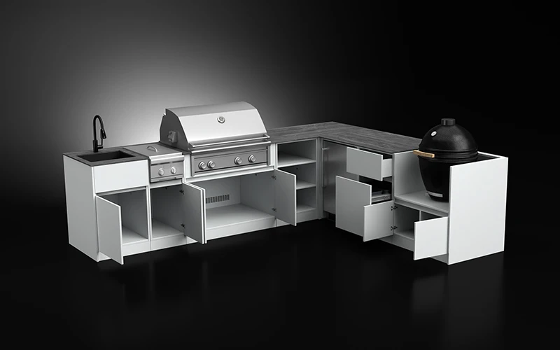 L-Shape Modular Aluminium Outdoor Kitchen Cabinet Structure