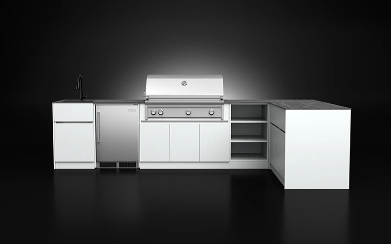 L-Shape Powder Coated Aluminium Outdoor Kitchen Cabinet With Countertop