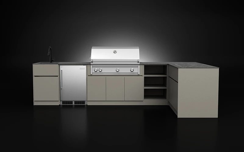 L-Shape Powder Coated Aluminium Outdoor Kitchen Cabinet With Sink