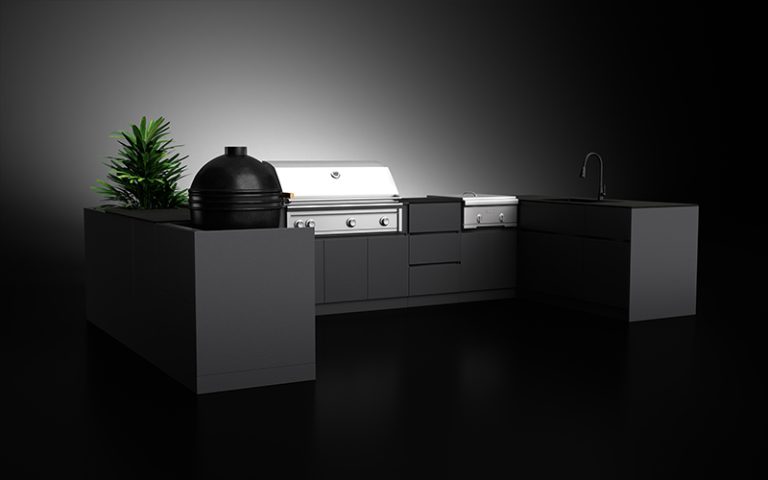 Large U Shaped Outdoor Kitchen Layout With Side Burner Cabinet