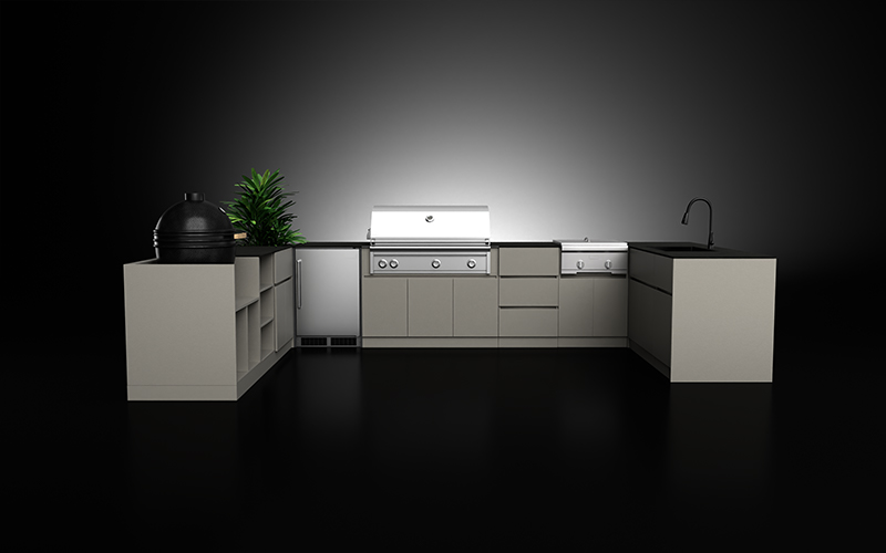 Light Brown Large U Shaped Outdoor Kitchen Layout
