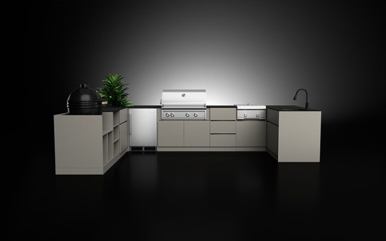 Light Brown Outdoor U Shaped Kitchen For BBQ