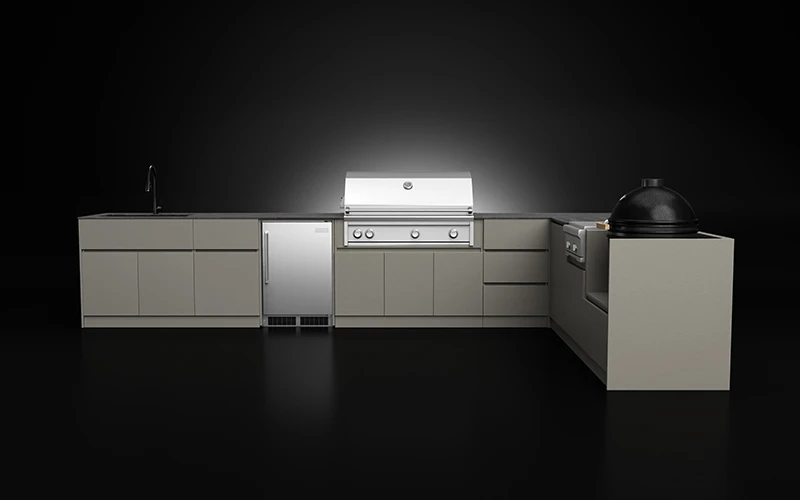 Luxury L-Shape Extruded Aluminium Outdoor Kitchen Cabinet For Outdoor BBQ