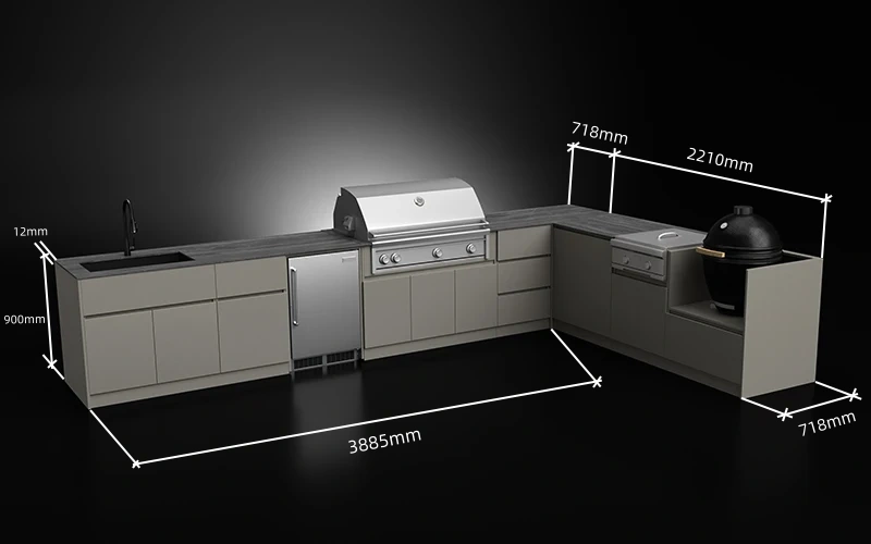 Luxury L-Shape Extruded Aluminium Outdoor Kitchen Cabinet Size