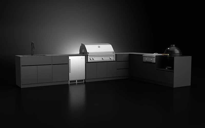 Luxury L-Shape Powder Coated Extruded Aluminium Outdoor Kitchen Cabinet