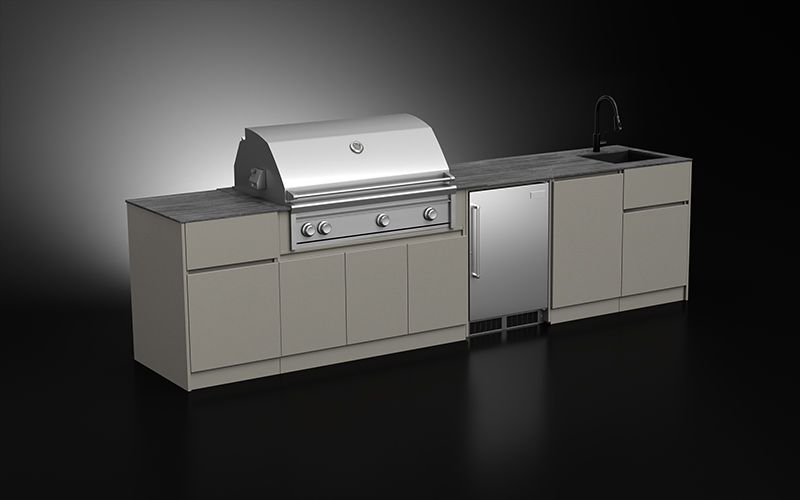 Outdoor BBQ Kitchen With Fridge And Countertop