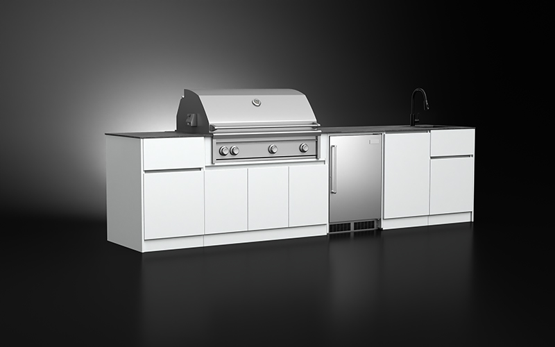 Powder Coated White Outdoor BBQ Kitchen With Fridge