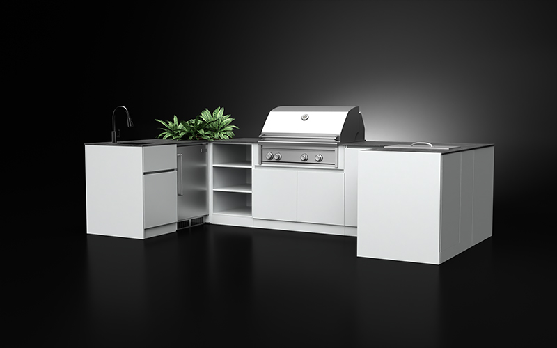 U Shaped Extruded Aluminium Outdoor Kitchen Cabinet Prefab With Sink