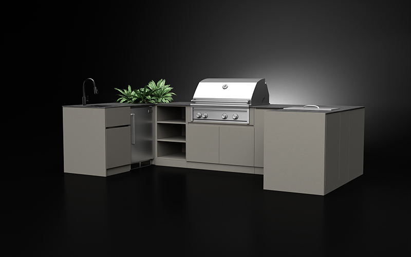 U Shaped Flat Packed Extruded Aluminium Outdoor Kitchen Cabinet Prefab