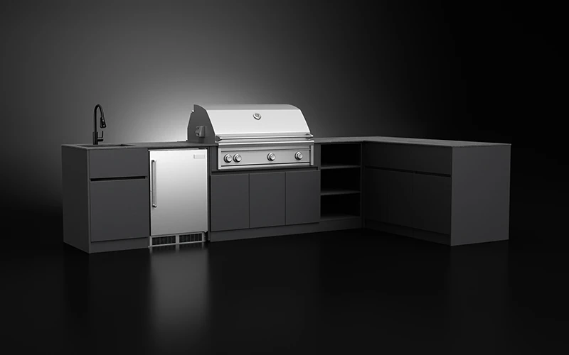 Weatherproof L-Shape Powder Coated Aluminium Outdoor Kitchen Cabinet