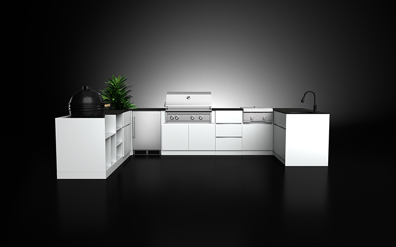 White Color U Shaped Outdoor BBQ Island