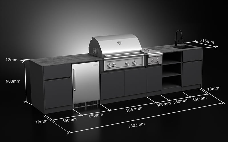 3.8 Meter 6 Unit Extruded Aluminium Outdoor Kitchen