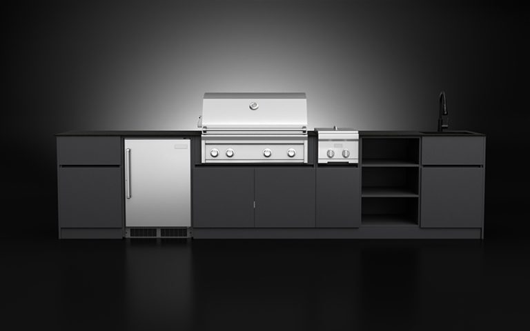 6 Unit Extruded Aluminium Outdoor BBQ Cabinetry With Grill And Side Burner Cabinet