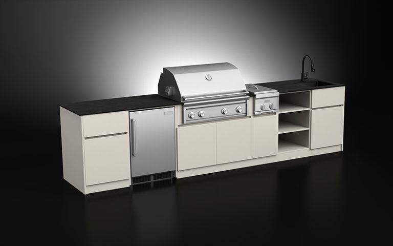 6 Unit Extruded Aluminium Outdoor BBQ Cabinetry With Sink And Refuse Cabinet