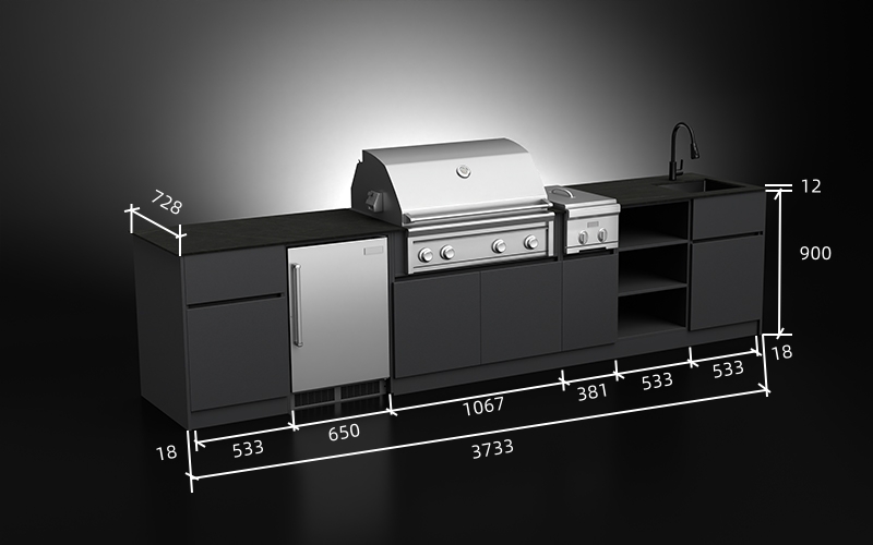 3.7M Outdoor Kitchen Cabinet With Grill And Side Burner Cabinet
