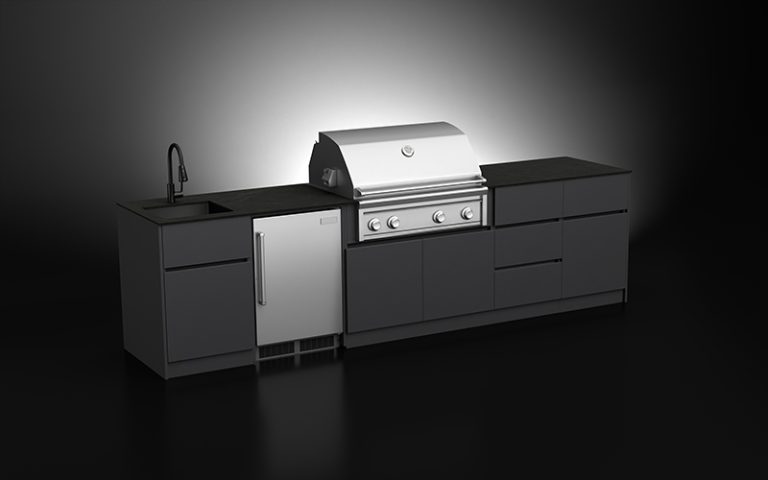 Extruded Aluminium Outdoor Kitchen Cabinets Modular With Slat Countertop