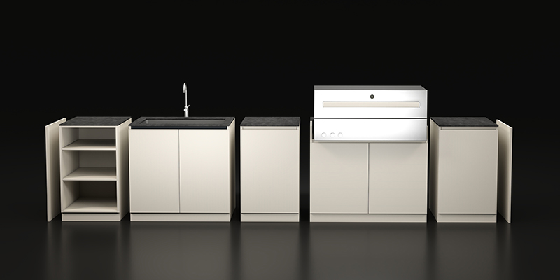 Khaki Color 5 Modular Aluminium Outdoor Kitchen Units With End Panel