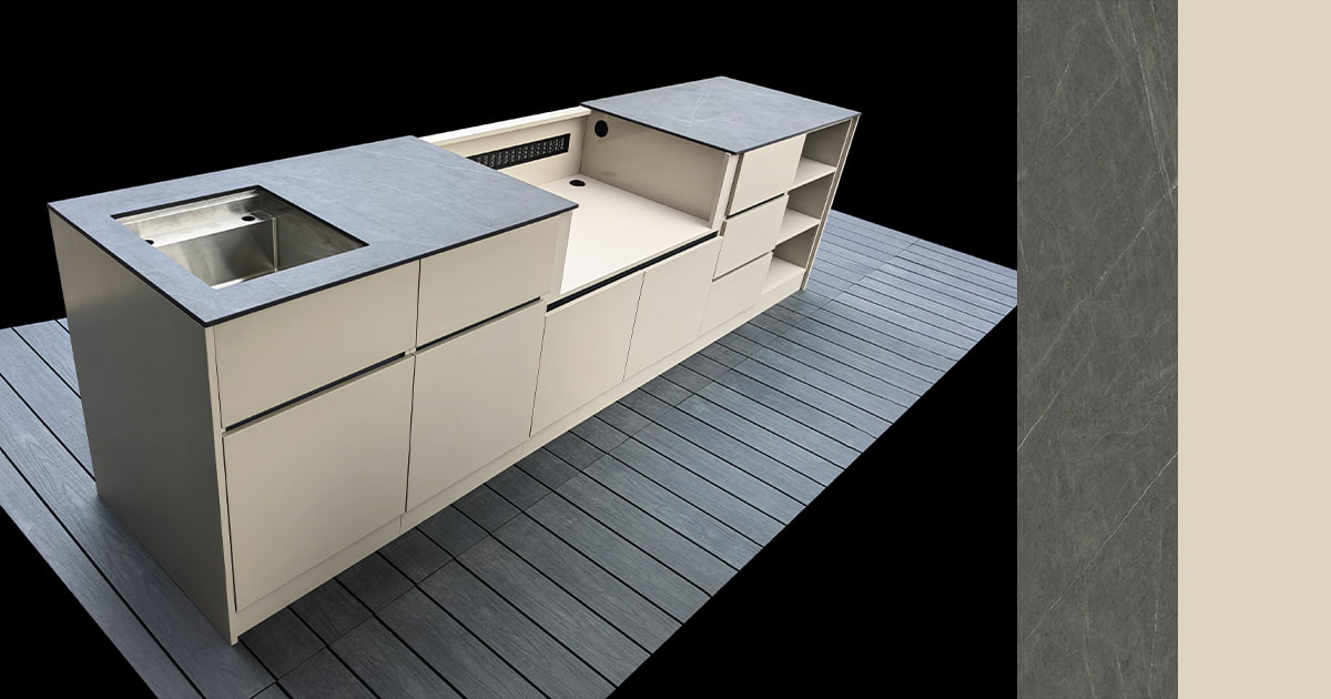 SPACE Works Outdoor Cabinets with Dark Gray WPC Outdoor Decking