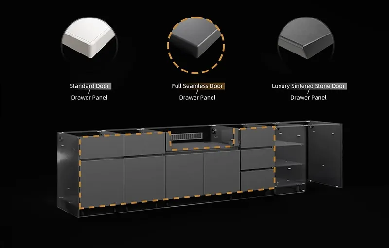 Extruded Aluminium Outdoor Kitchen Cabinet Door & Drawer Panel Styles
