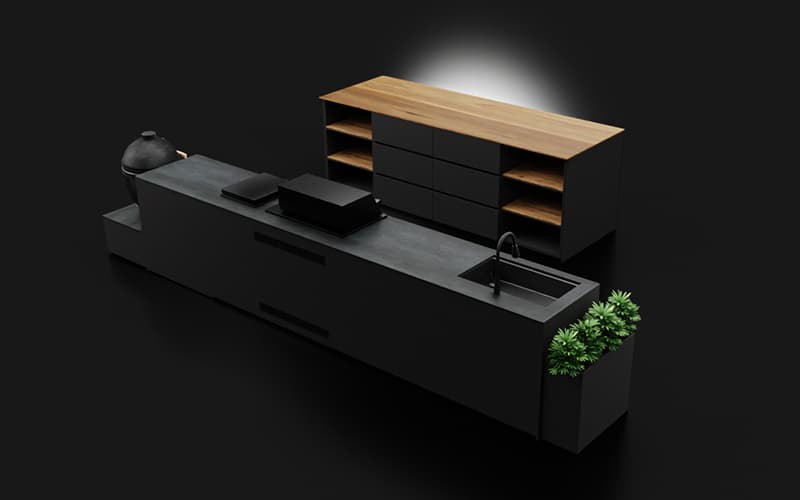 Modern Backyard Kitchen And Bar With Extruded Aluminium Island