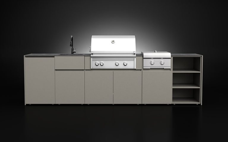 Built In Grill Outdoor Kitchen Combo With Light Brown Color