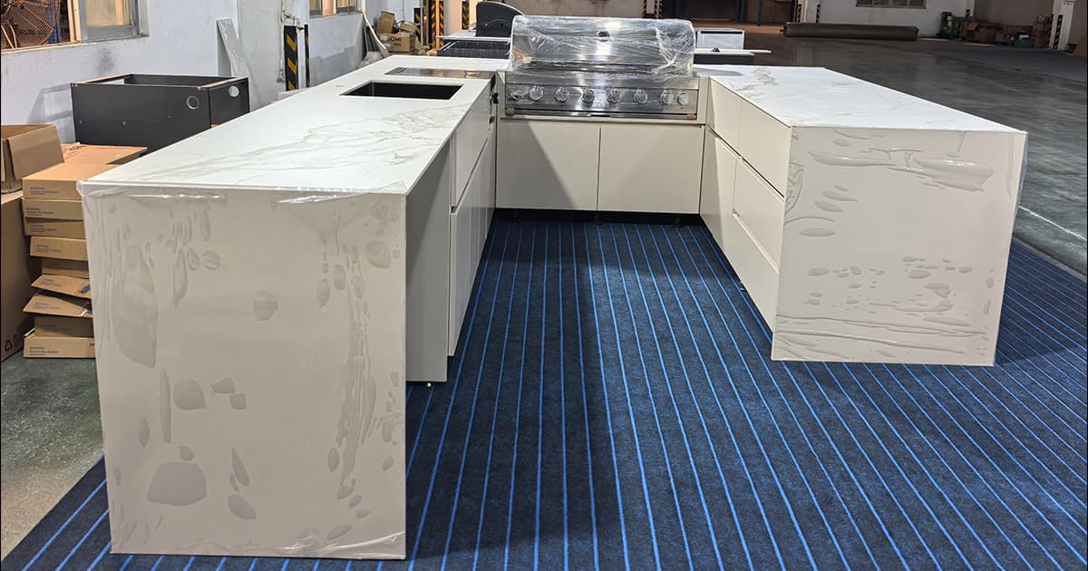 Custom Outdoor Kitchen Island With Sintered Stone Countertop
